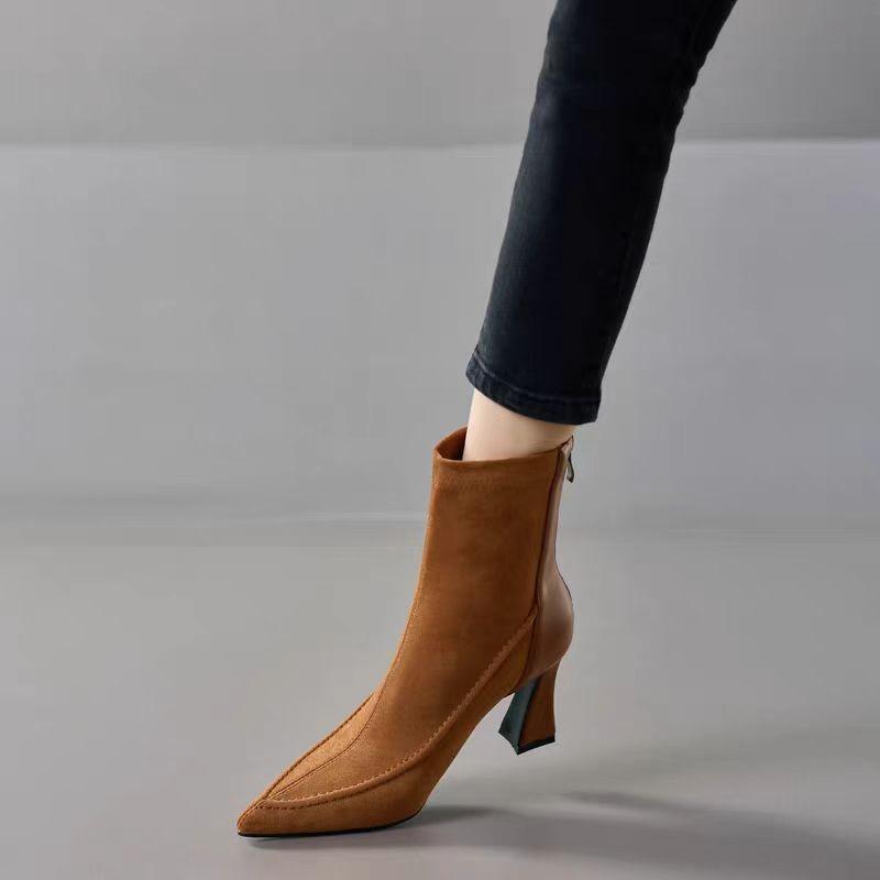 

2026 High Quality Women s Shoes Ankle Women s Boots Fashion Back Zipper Solid Office and Career Sexy Pointed Toe Shoes for Women 40 помаранчевий
