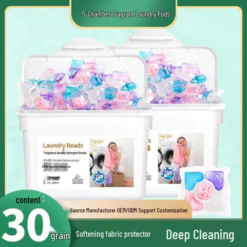 30-piece Box: 5-Cavity Laundry Pods - Softening, Cleaning Long-lasting Fragrance, 5-in-1 Concentrated Laundry Balls 8g