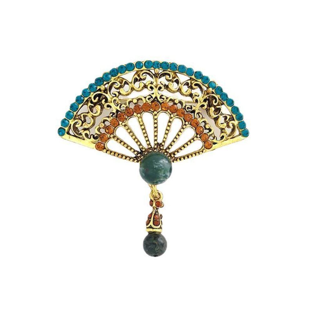 Style Rhinestone Chinese Style Collar Pin Enamel Fan Brooches Jewelry Accessories Women Brooch
