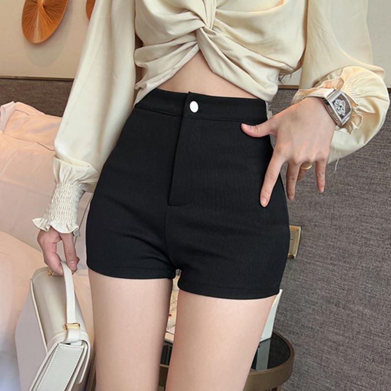 2024 Trendy American Black High-Waisted Women's Hot Pants - Sexy, Casual, Hip-Hugging Shorts for Summer