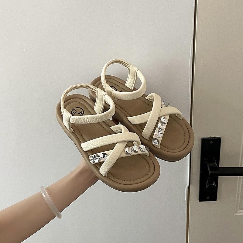 

Fashion versatile sandals rhinestone cross strap sandals women s spring and summer new simple and comfortable beach shoes 40 бежевый