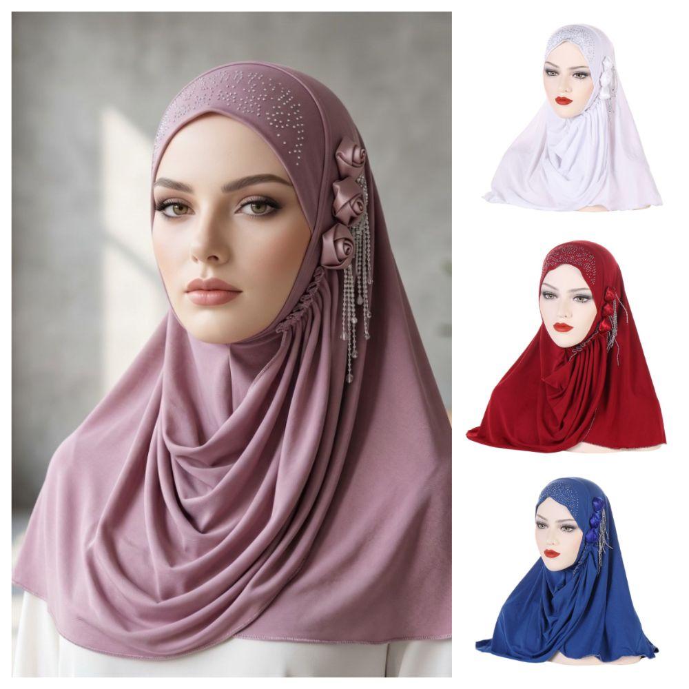 Classic Floral Women's Hijabs Full Cover Elegant Muslim Hijab Breathable Tassel Instant Turban Ladies Scarf