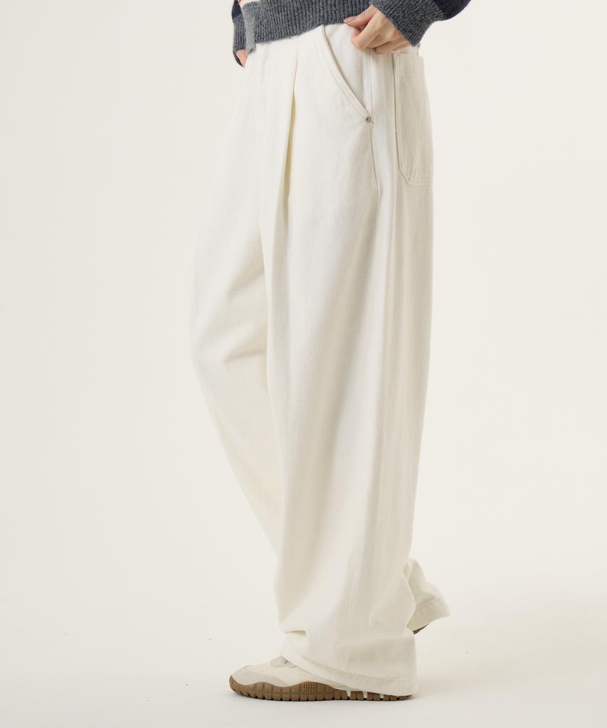 UNKNOWN PLANET Single-Pleat Wide Brushed Cotton Pants White