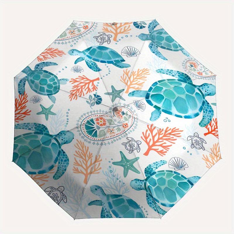 Schildkröten, Ozean Automatischer Faltregenschirm 8 Rippen Leichtes Design, Langlebiger Eisenrahmen, Kompakt und Tragbar, Ideal für Geburtstag oder Weihnachten