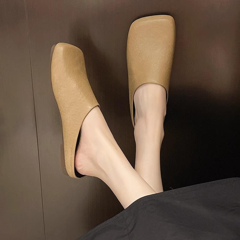 Soft Leather Version~ Baotou Half Slippers Women's 2025 New Summer Wear Lazy One-pedal Single Shoes Flat-soled Cool Slippers