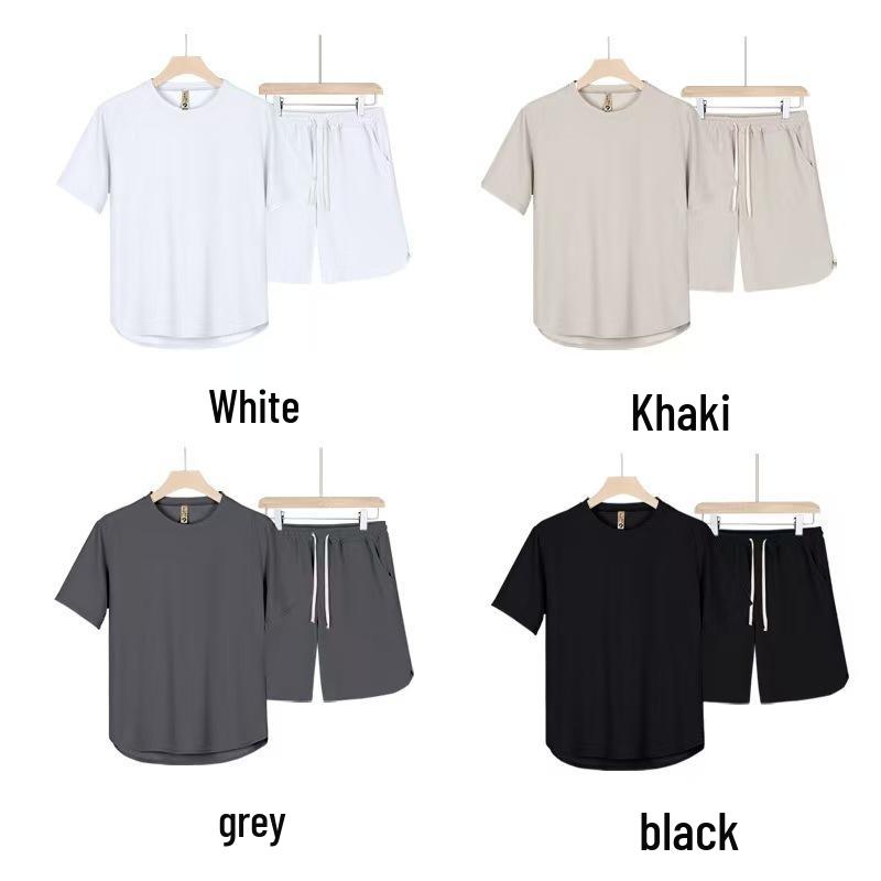 Herren Sommer Zweiteiler: Kurzarm-Rundhals-T-Shirt & Atmungsaktive Shorts mit offenem Bund