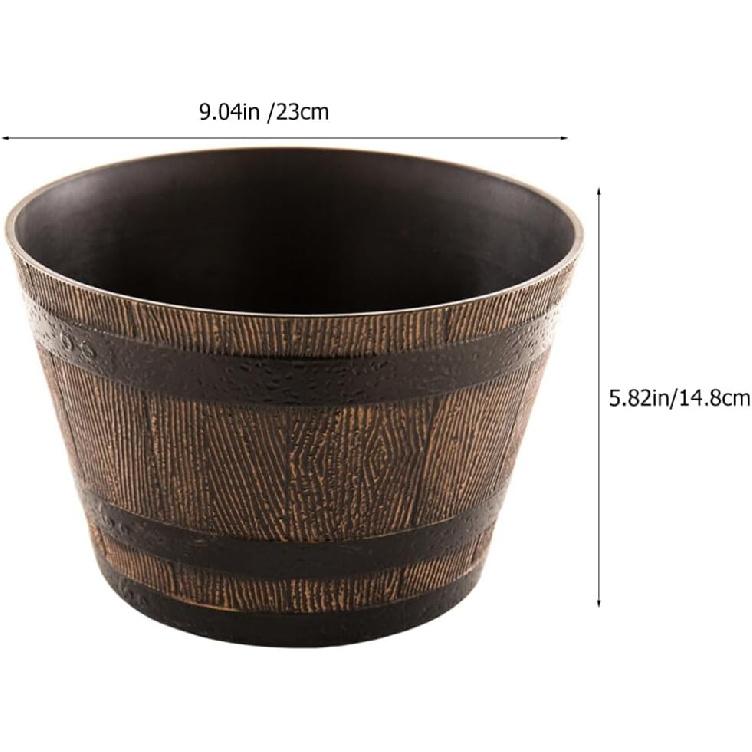 Happyyami Wine Barrel Planter Resin Flower Pot Barrel Planter Garden Whiskey Barrel Planter Pot Boxes Container Outdoor Indoor Flower Pot with Hole