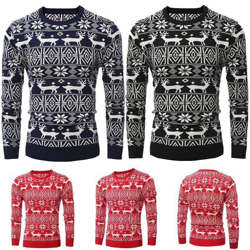 Christmas Xmas Mens Sweater Retro Vintage Jumper Snowflake Knitted Tops Knitwear