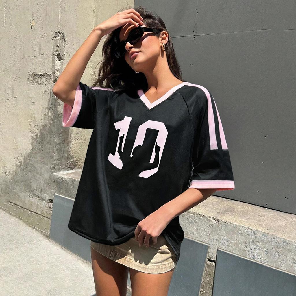 Women's V-Neck Soccer for Fans Retro Football Top