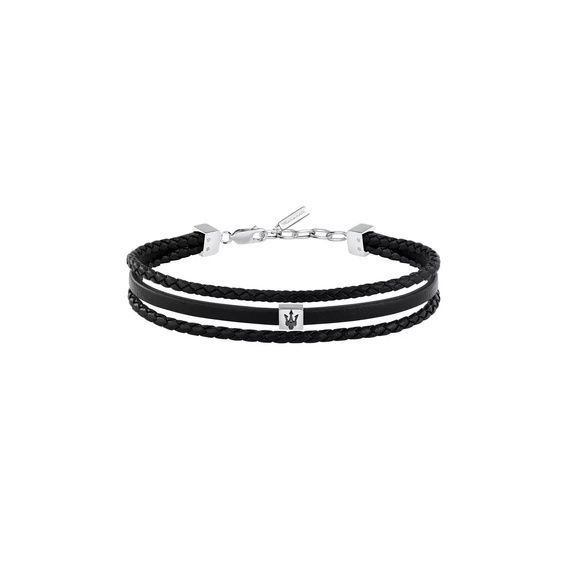 Maserati Jewels Silber Edelstahl Mit Schwarzem Recyceltem Lederarmband JM525AVE32 Für Herren