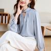 Damenblusen Hemden 2025 Frühling Langarm Damenbluse Hemd O-Ausschnitt Büro Dame Chiffonbluse Hemd Damenoberteile J836