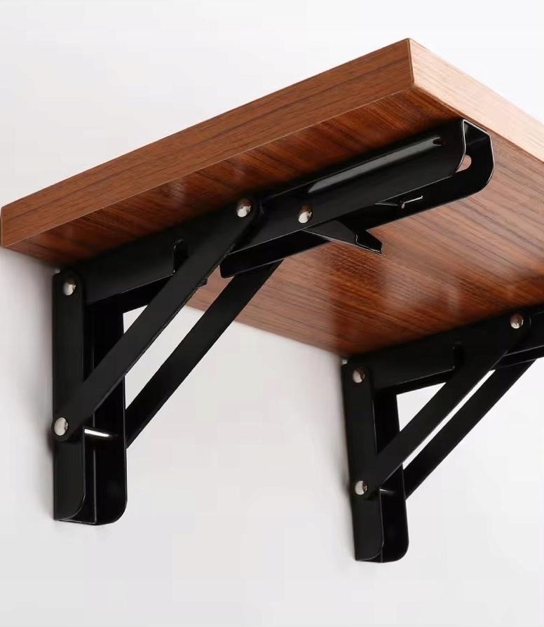 2X Foldable Table Top Shelf Support Heavy Duty Angle Bracket 300mm Black Tmy