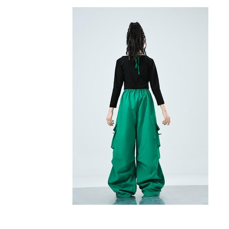 Children's Street Dance Fashion Suits Girl's Jazz Performance Hip-hop Clothes Color Matching Cool Wide Leg Pants 2-piece Set