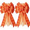 Large Fall Thanksgiving Wreath Gift Bow Orange Buffalo Plaid Check Wreath Swag Bow Wreath Pre-Tied Bow for Fall Thanksgiving Christmas Home Indoor