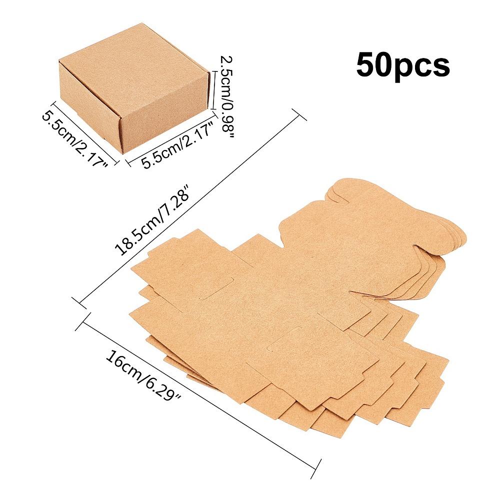 50pcs Kraft Paper Box Folding Box Square Tan 5.5x5.5x2.5cm
