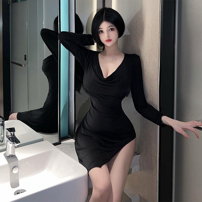Split Perspective Sex Underwear Sexy Nightclub Style Uniform Hot Free Ice Silk Large Dress