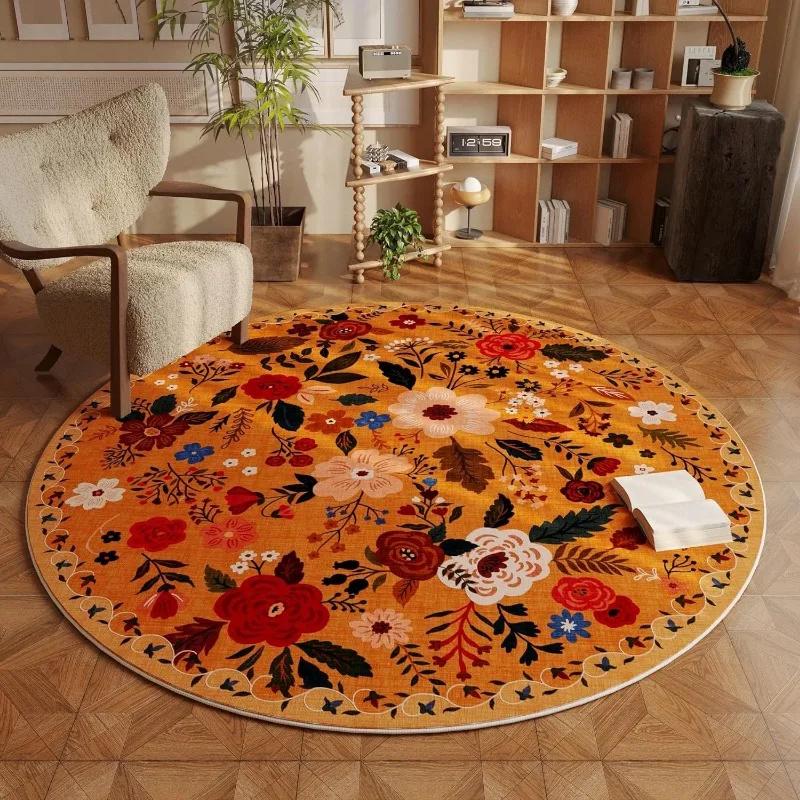 European Pastoral Style Comfortable Circle Carpet Colorful Floral Bohemian Farmhouse Decorative Rugs Bathroom Anti-slip Door Mat