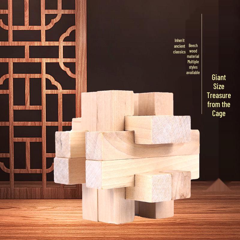 Large Beech Wood Treasure Cage Luban Lock: Mortise & Tenon Puzzle Toy with Drawings and Samples