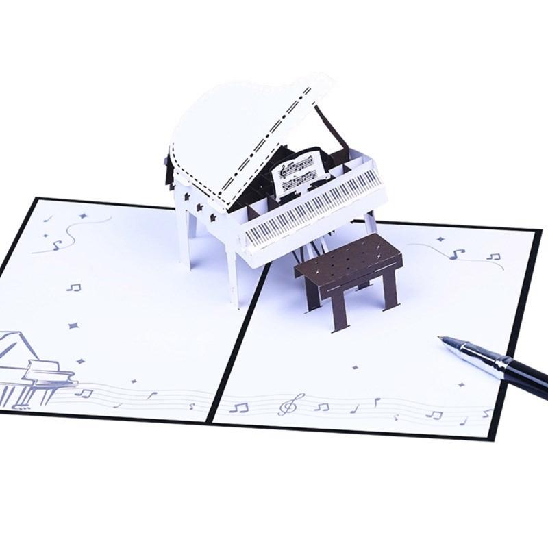 Biglietto di Auguri Pop-up 3D Creativo con Pianoforte Delicato Biglietto di Auguri Pop-up 3D con Pianoforte Fatto a Mano per Decorazione Casa Ufficio