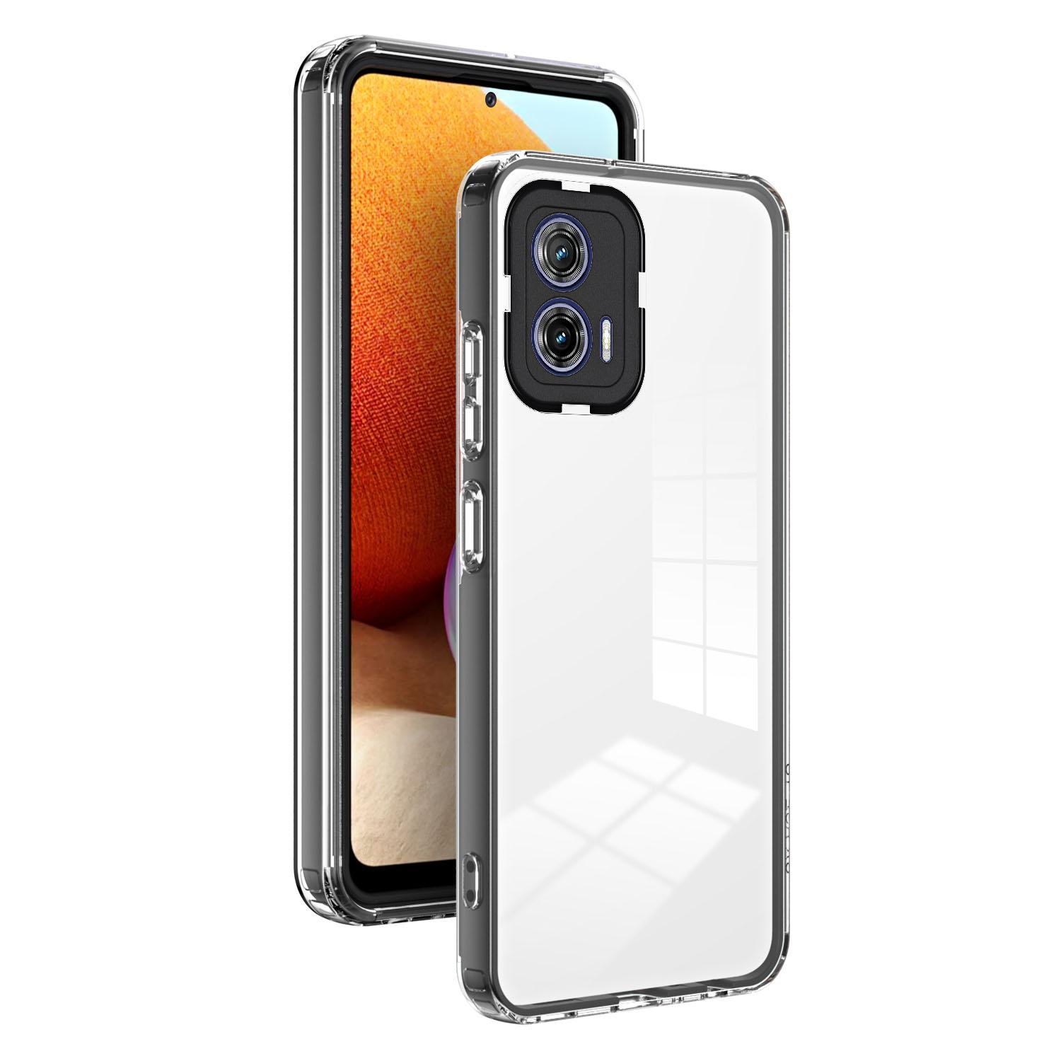 

For Motorola Moto G73 5G TPU Backplate+PC Frame+PC Camera Ring Mobile Case 3-in-1 Transparent Anti-drop Cover Black