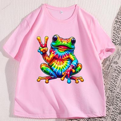 Tie Dye Frog Peace T Shirt Unisex Women Hippie Funny Frog TShirt Shortsleeve Unisex Clothing Animal Tee Streetwear Clothes Tops