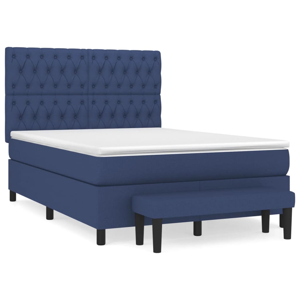 Box Spring Bed with Mattress Blue 140 x 190 cm Fabric