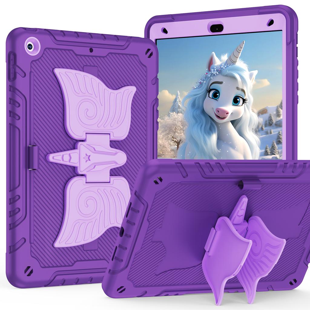 For iPad 10.2 (2021)/10.2 (2019)/10.2 (2020) Case Silicone+PC Drop-resistant Tablet Cover with Unicorn Kickstand