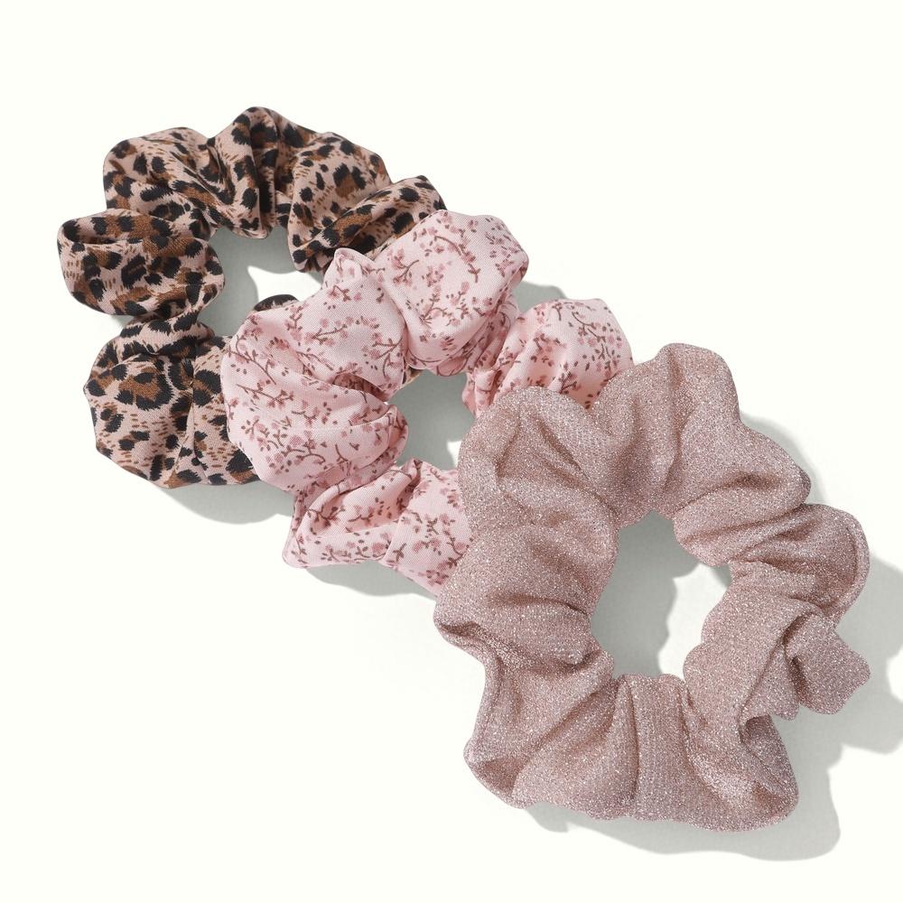 3pcs/lot Brown Beige Scrunchies for Hair Elastic Scrunchy Shinny Women Large Mix Leopard Chiffon Fabric Fashion Cute Headwear
