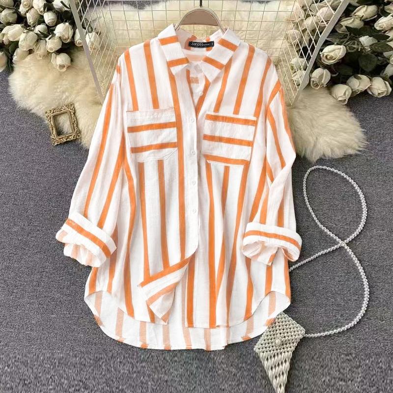 ZANZEA Women Casual Striped Pockets Long Sleeve Shirts