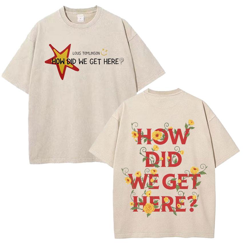 How Did I Get Here Vintage Washed TShirt Singer Louis Tomlinson Album Print Unisexs Cotton Tee Shirt Tide Short Sleeve Fans Gift