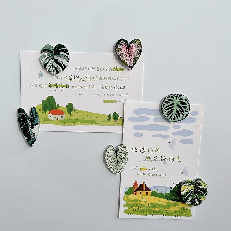 Plants Leaves Fridge Magnet Pink Princess Plant Refrigerator Sticker Acrylic Simulation Leaf Magnet Sticker Home Kitchen Decor