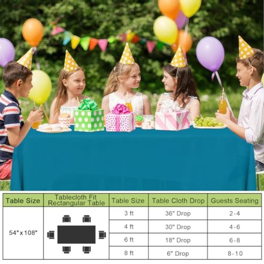 Disposable Table Cloth - 6 Pack, 54 x 108 Inch Waterproof Rectangle Tablecloths for Parties, Decorative Plastic Table Cover, Le