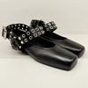 Fashion Fashion Square toe Rivet Metal buckle Women Ballet Flats Comfortable Soft Leather Mary Janes Boats Loafers Casual lazy Shoes