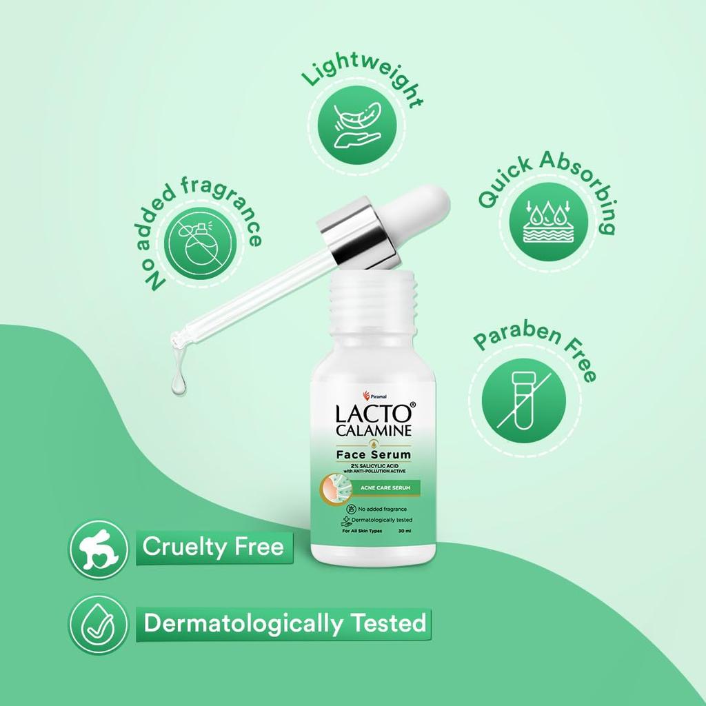 Lacto Calamine 2% Salicylic Acid Face Serum 30ml For Acne Blackheads Oil Control Pores Clear Skin