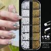 Nail Art Jewelry, Maillard Color Pearl Flat-Bottomed Diamond Steel Ball Diy Nail Jewelry Mixed
