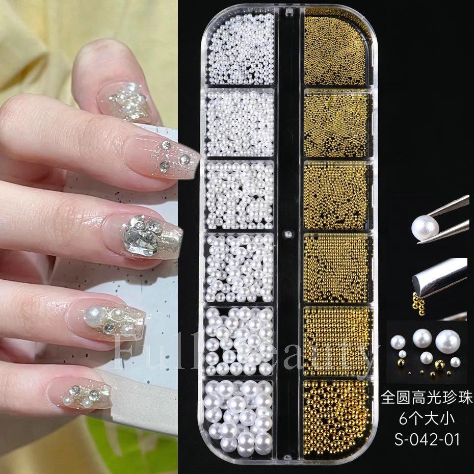 Nail Art Jewelry, Maillard Color Pearl Flat-Bottomed Diamond Steel Ball Diy Nail Jewelry Mixed