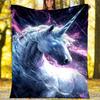 Dark Night Black Unicorn Fleece Blanket, Fantasy Horse Throw