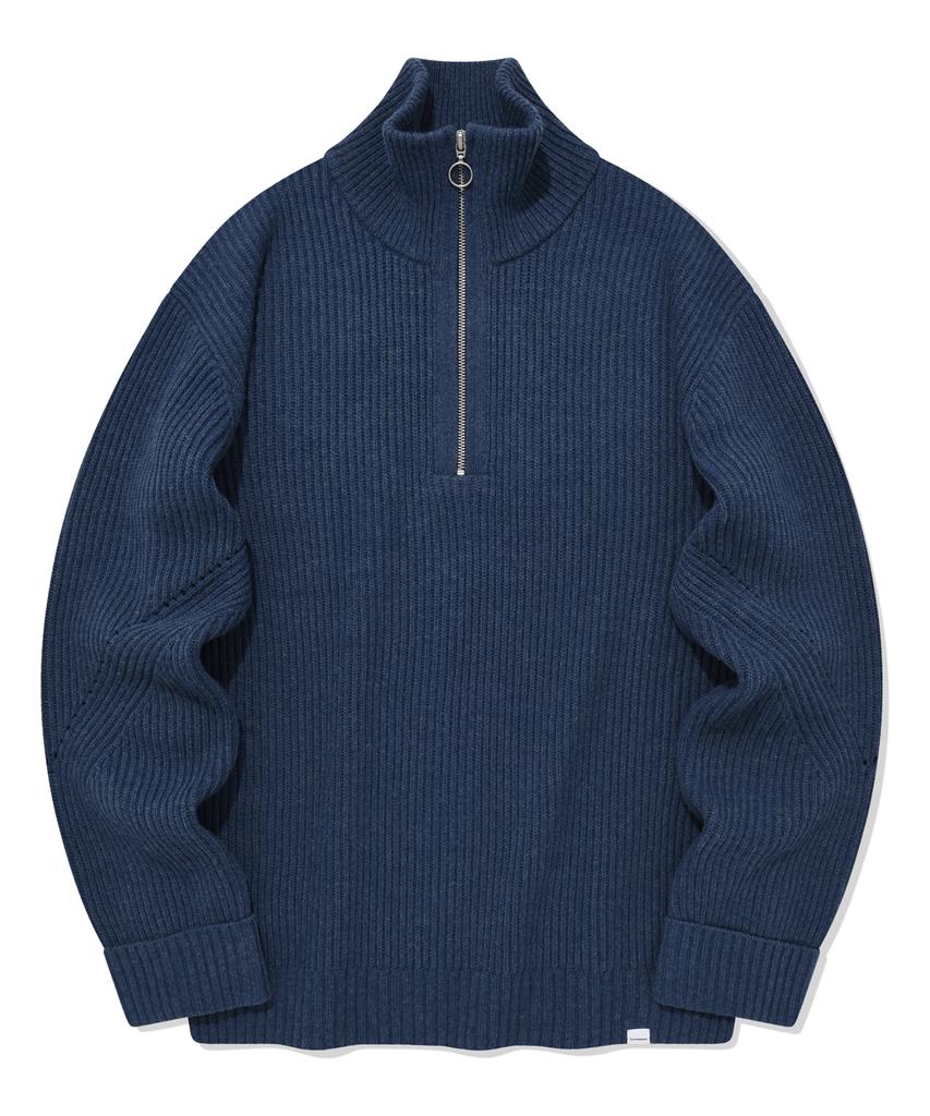 COVERNAT Lambswool Half Zip Knit Navy