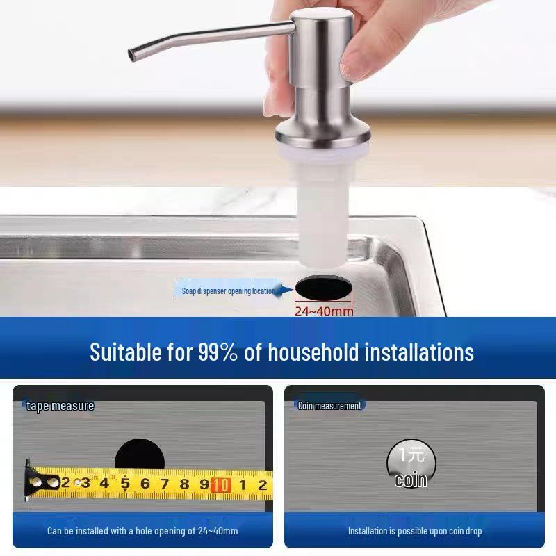 Stainless Steel Kitchen Soap Dispenser with Silicone Extended Tube and Pump Head