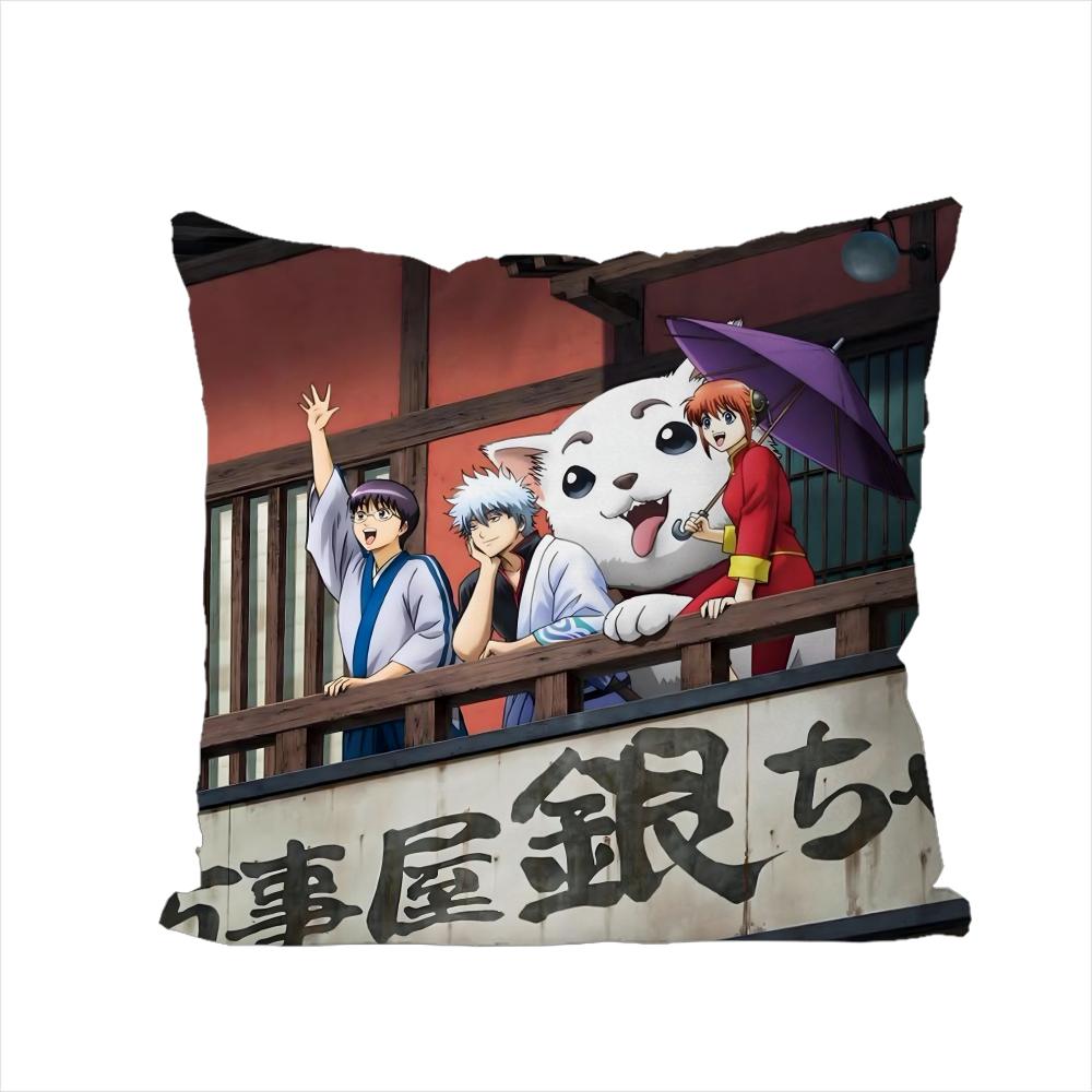 Gintama Animationskissenbezug für Auto Sofa Dekoration Zuhause Zweiseitiger Druck Plüsch Quadratisch Wurfkissen Kissenbezug