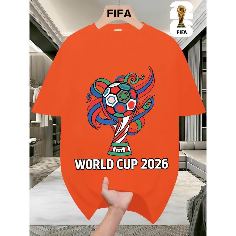 FIFA. World Cup Football.Men's Short-sleeved T-shirt with a US-Canada-Mexico Themed Print, Crew Neck Style for Men and Women, Perfect for Holiday Wear