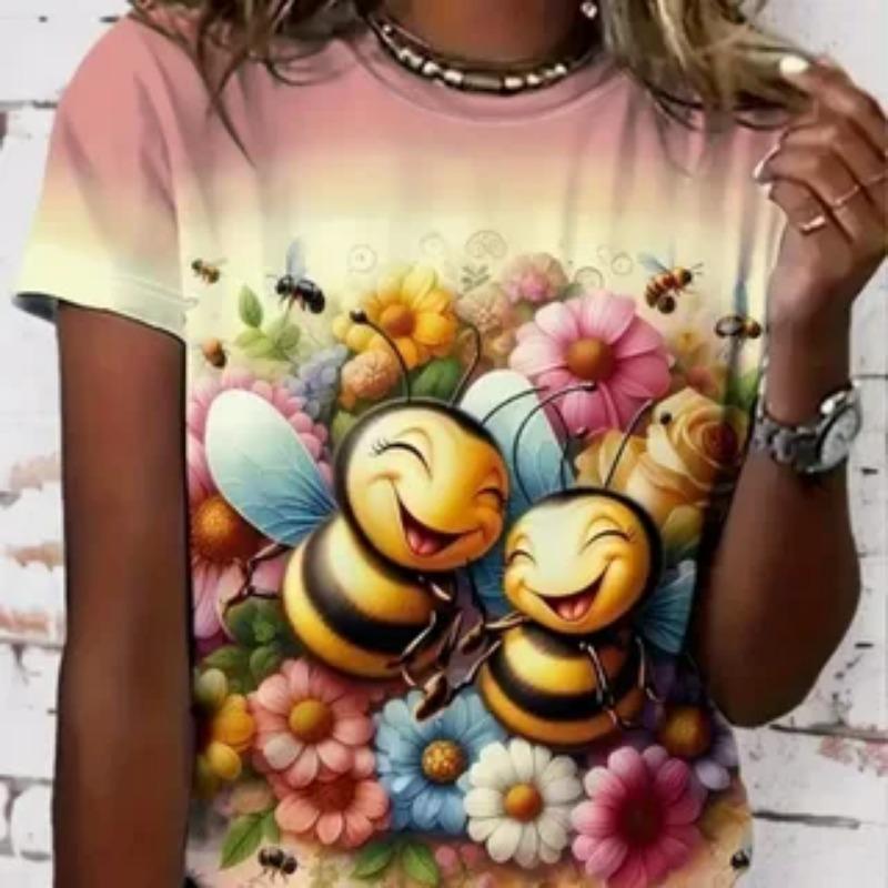 Outdoor Summer Womens Printed Tshirt Clothing Casual Fashion Short Sleeved Tshirt Round Neck 3d Tshirt Top