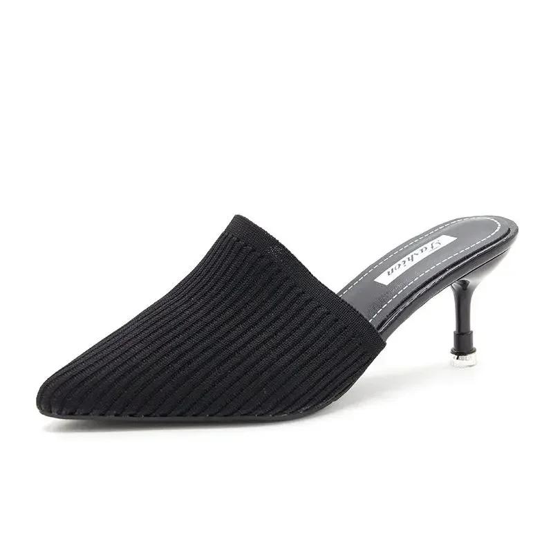 Fashion Shoes for Women 2025 Spring/Summer New High-heeled Slippers Women's Fashion Baotou Thin Heels Pointed Lazy Half Drag Sandals