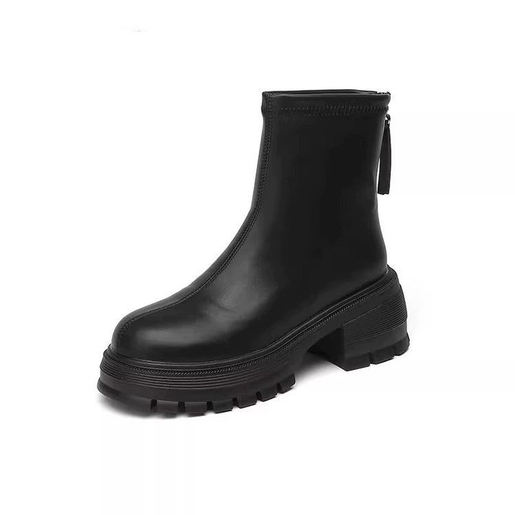 Height-increasing platform short boots women's 2025 new rear zipper thick heel super thin boots elastic boots British Martin boots