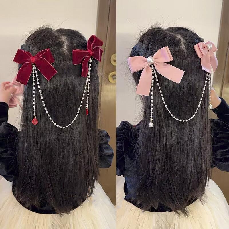 Kinder Schleife Haarspange Quaste Perle Haarspange