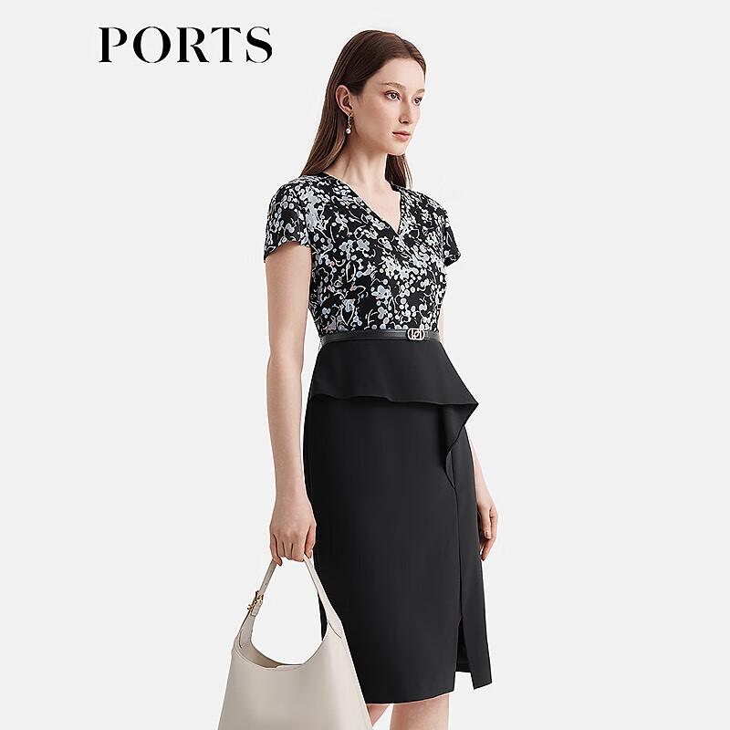 PORTS Women's Black Print H-line Knit Dress