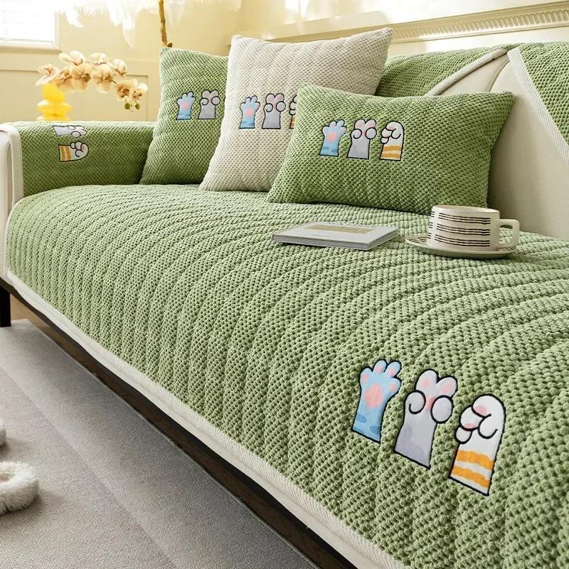 

1PC Cat Paw Print Thicken Corduroy Sofa Towel Nordic Soft Warm Sofa Cover Non-Slip Universal Combination Couch Cushion for Home A 70x70
