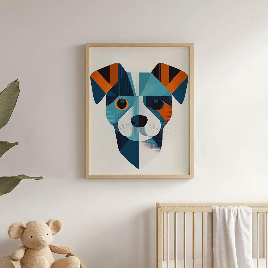 Plakat Radosny Jack Russell W Geometrii Plakat Radosny Jack Russell W Geometrii, 50X70 Cm, Rama Drewniana Ciemny Brąz, Papier Matowy 230 Gsm