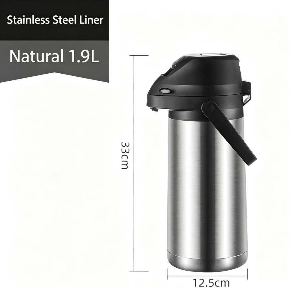 Stainless Steel Thermal Air Pot, Vacuum Insulated Hot Water Dispenser with Safety Lock, 360° Rotatable Base, Portable Carrying Handle for Home Office