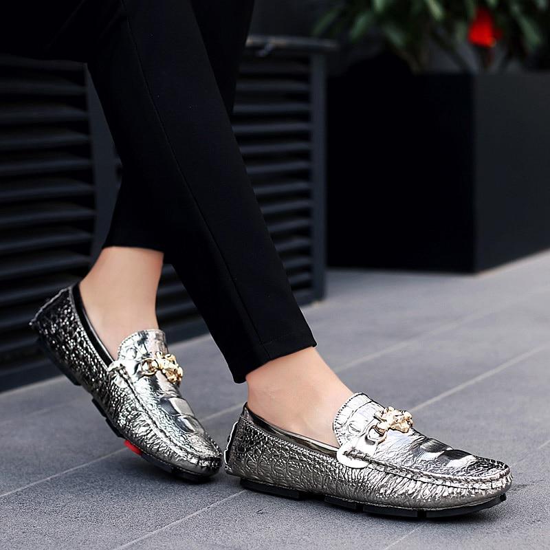 Shoes Men Loafers Leather Moccasin Crocodile Style Footwear Slip On Flat Driving Boat Shoes Classica